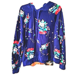 H&m L blue Floral Pull on Long Sleeve 100% Cotton Hoodie